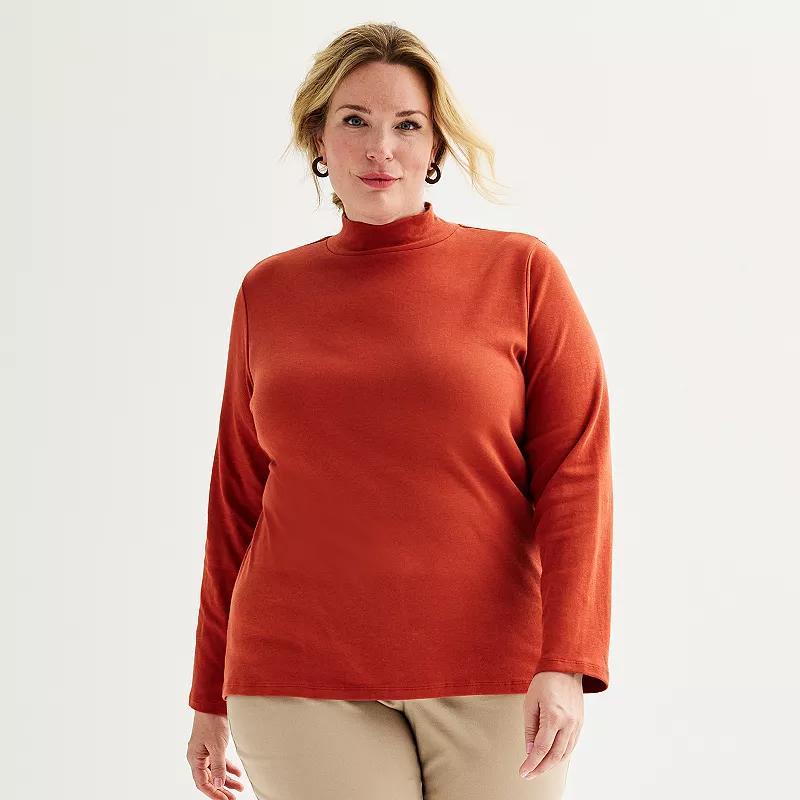 Plus Size Croft & Barrow Essential Long-Sleeve Mockneck Top, Womens City Blue Product Image