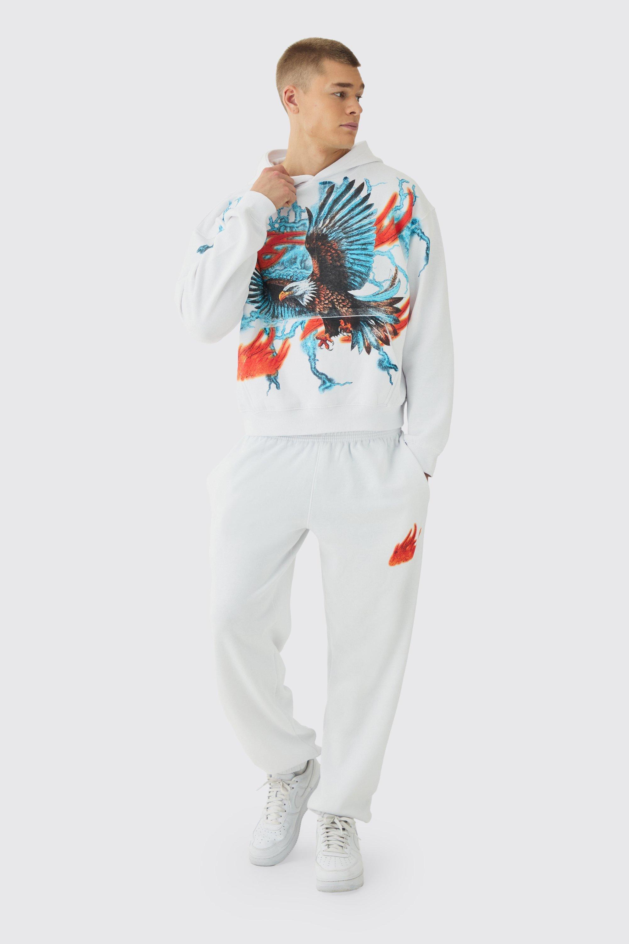 Oversized Boxy Large Scale Lightning Eagle Graphic Tracksuit | boohooMAN USA Product Image