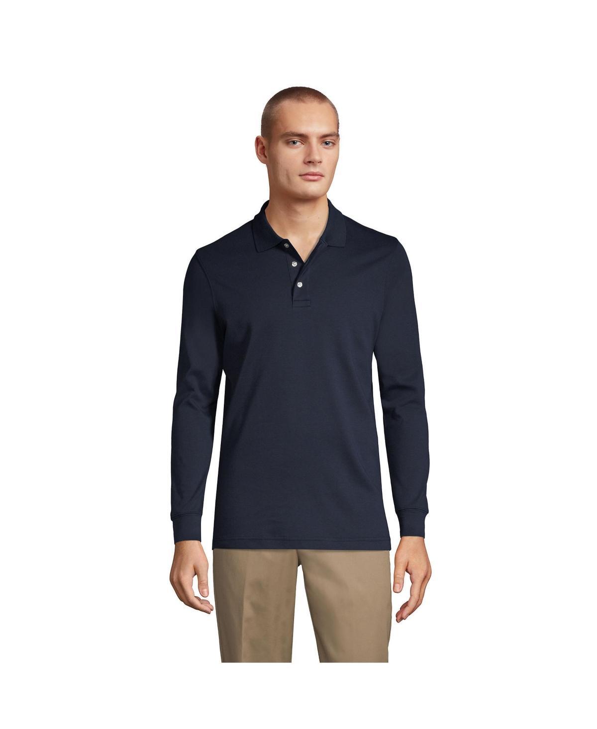 Big & Tall Lands End Long Sleeve Interlock Polo, Mens Classic Blue Product Image