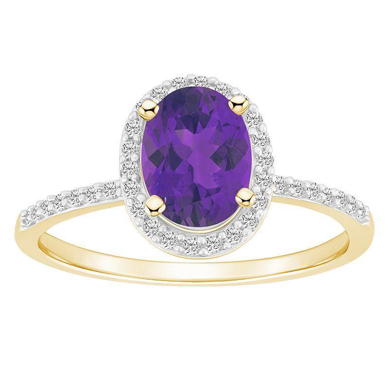 Celebration Gems 10k Gold 8 mm x 6 mm Oval Gemstone & Lab-Created White Sapphire Halo Ring, Womens, Purple Product Image