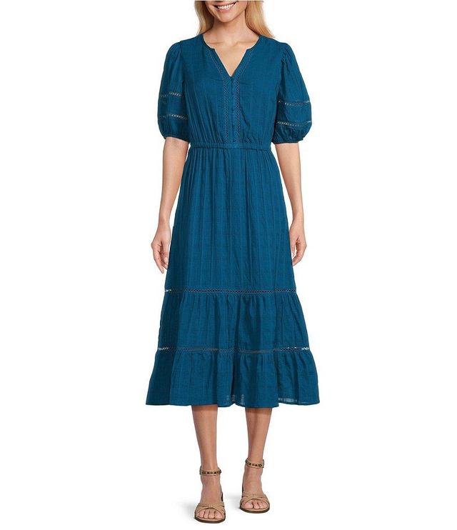 Nurture By Westbound Short Puff Sleeve V-Neck Tiered Detail A-Line Midi Dress Product Image