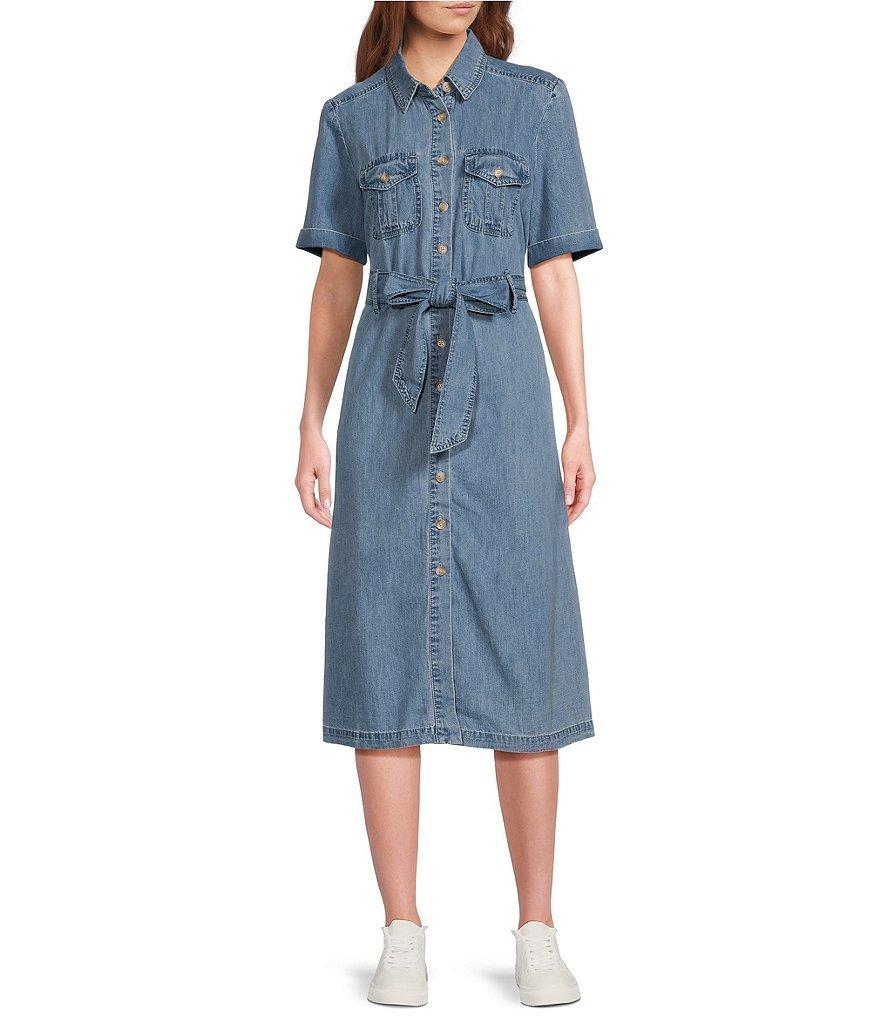 Sam Edelman Denim Collared Short Sleeve Midi Dress Product Image