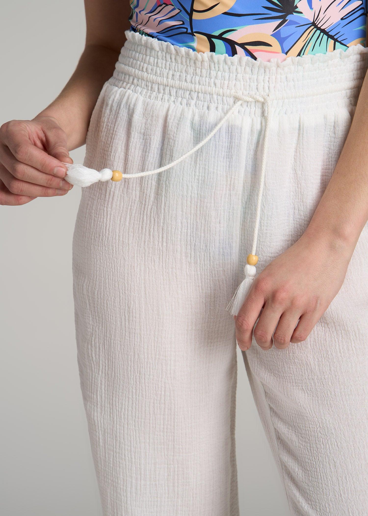 Gauze Cover Up Pants for Tall Women in Bright White Female Product Image