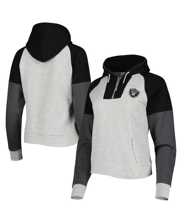 Womens Antigua Heathered Gray and Black Las Vegas Raiders Jackpot Raglan Half-Zip Pullover Hoodie - Heathered Gray Product Image