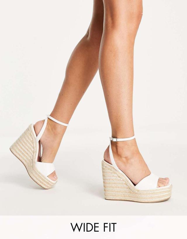 ASOS DESIGN Wide Fit Tasha espadrille wedges in white Product Image