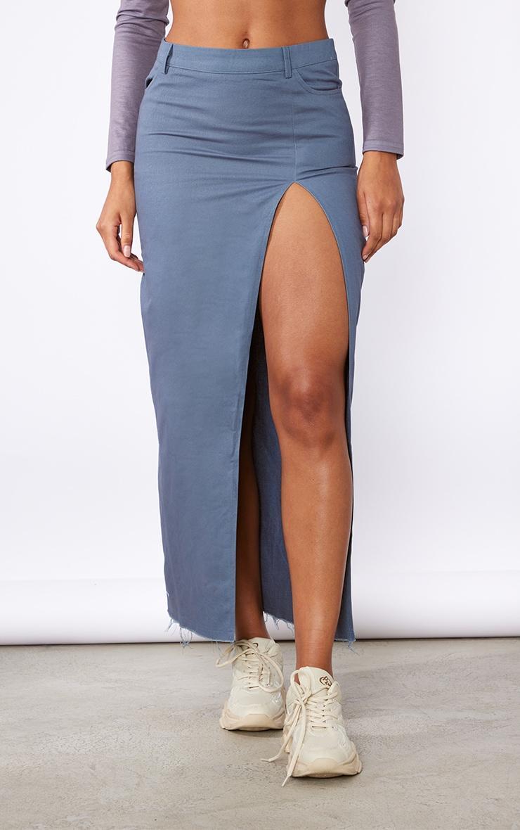 Steel Blue Twill Split Thigh Midaxi Skirt Product Image