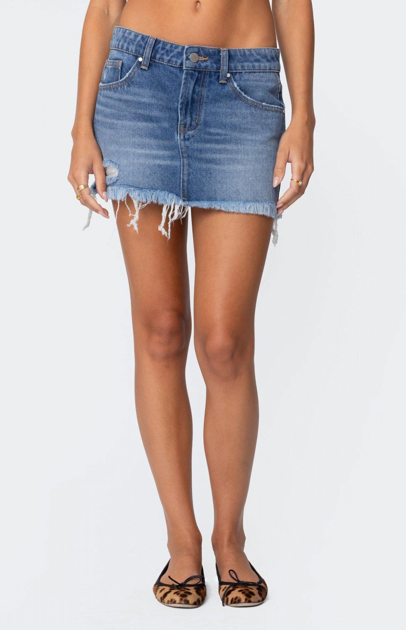 Edikted Women's Tomi Distressed Denim Mini Skirt Product Image