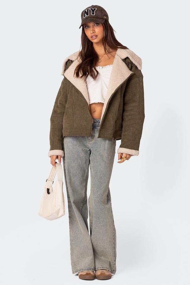 Faux Suede Shearling Oversized Jacket Product Image