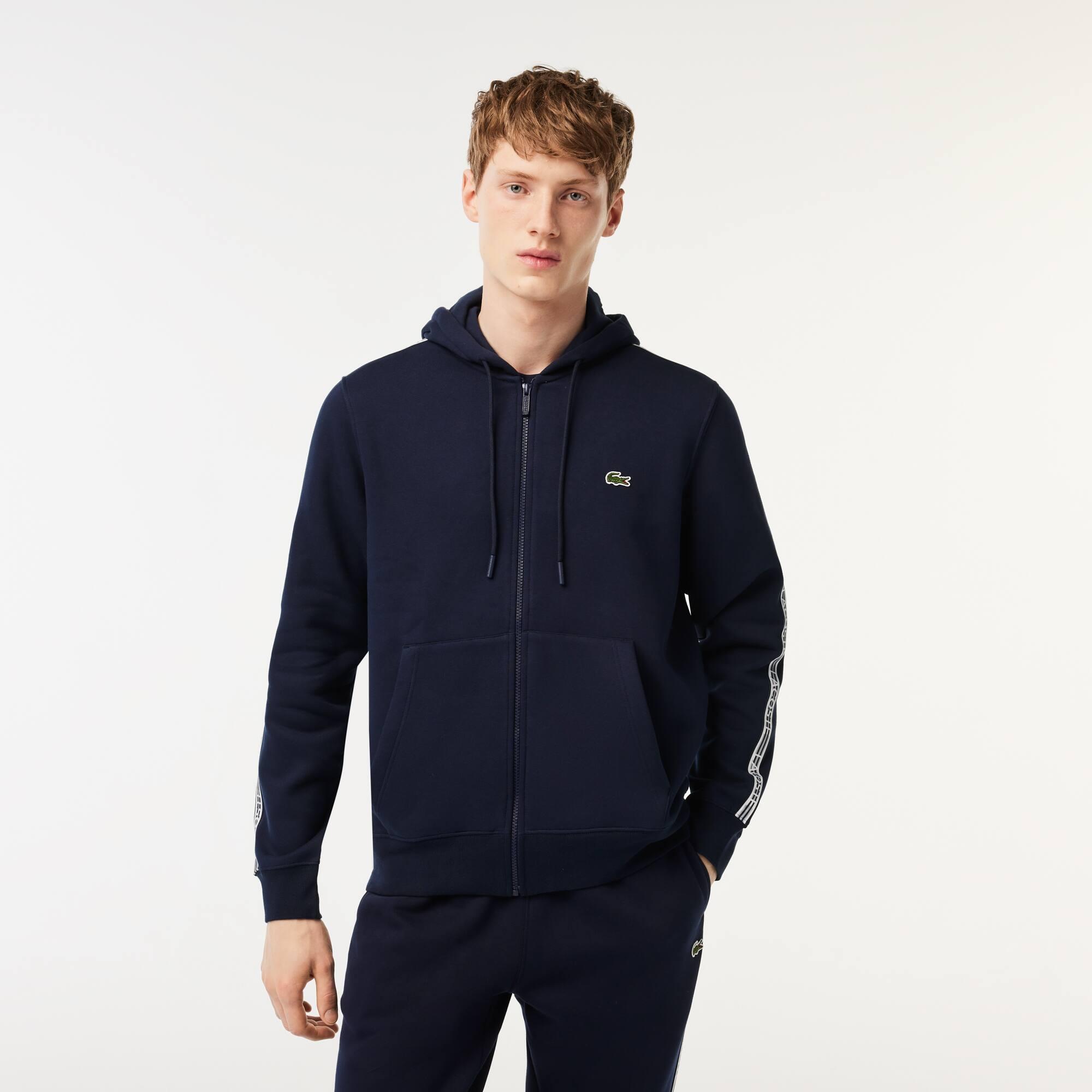 Men’s Classic Fit Zipped Jogger Hoodie with Brand Stripes Product Image