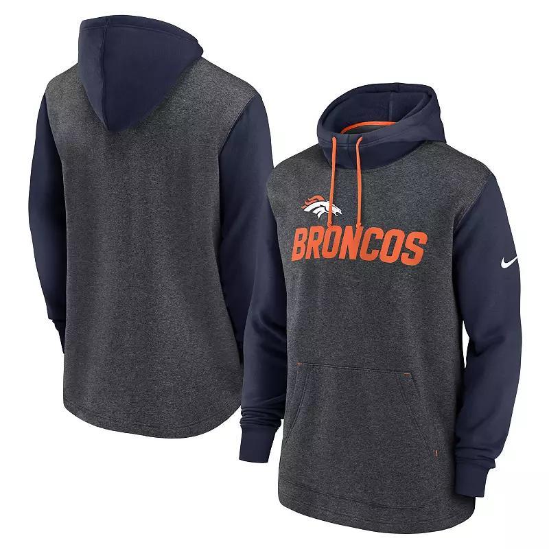 Mens Nike Heather Charcoal/Navy Denver Broncos Surrey Legacy Pullover Hoodie Product Image