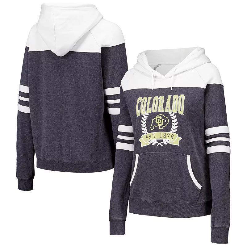 Womens Charcoal Colorado Buffaloes Blitz Striped Blocked Raglan Pullover Hoodie Product Image