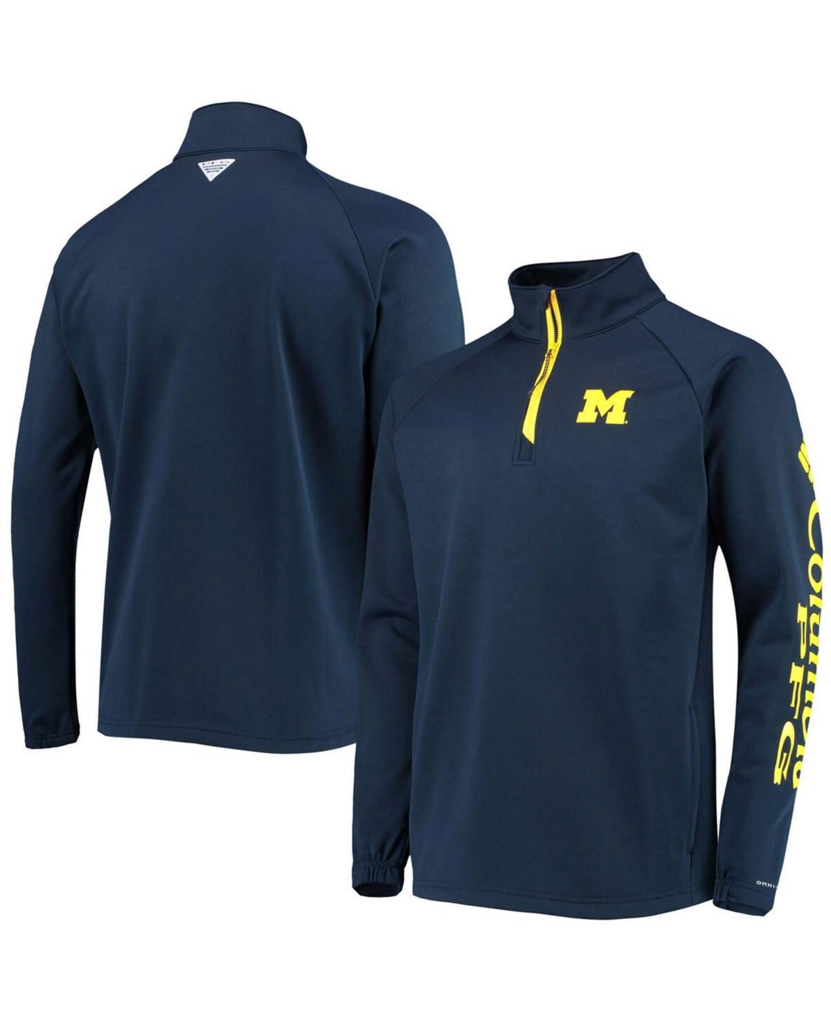 Mens Navy Michigan Wolverines Terminal Tackle Fleece Raglan Omni-Shade Quarter-Zip Jacket Product Image