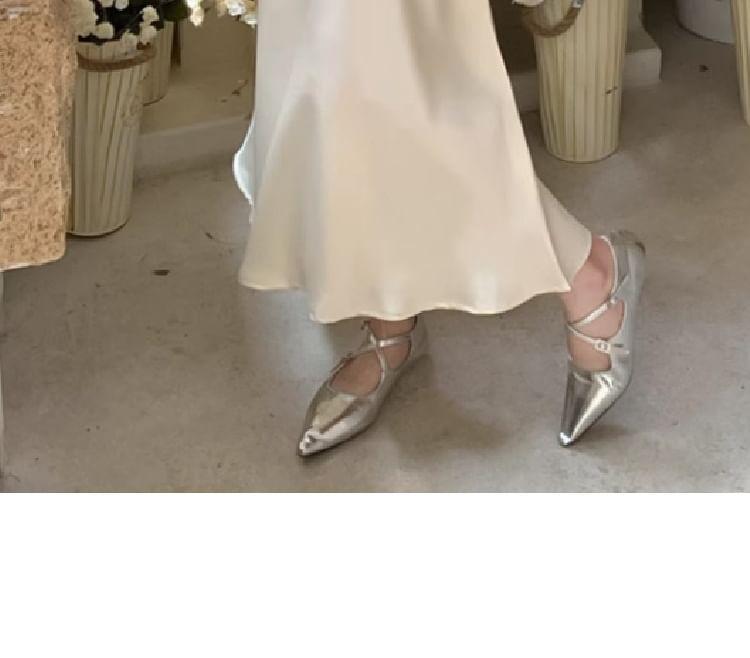 High-Waist Satin Midi Skirt Product Image