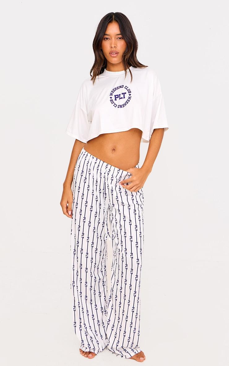 PRETTYLITTLETHING Cream Weekend Club Long PJ Set Product Image