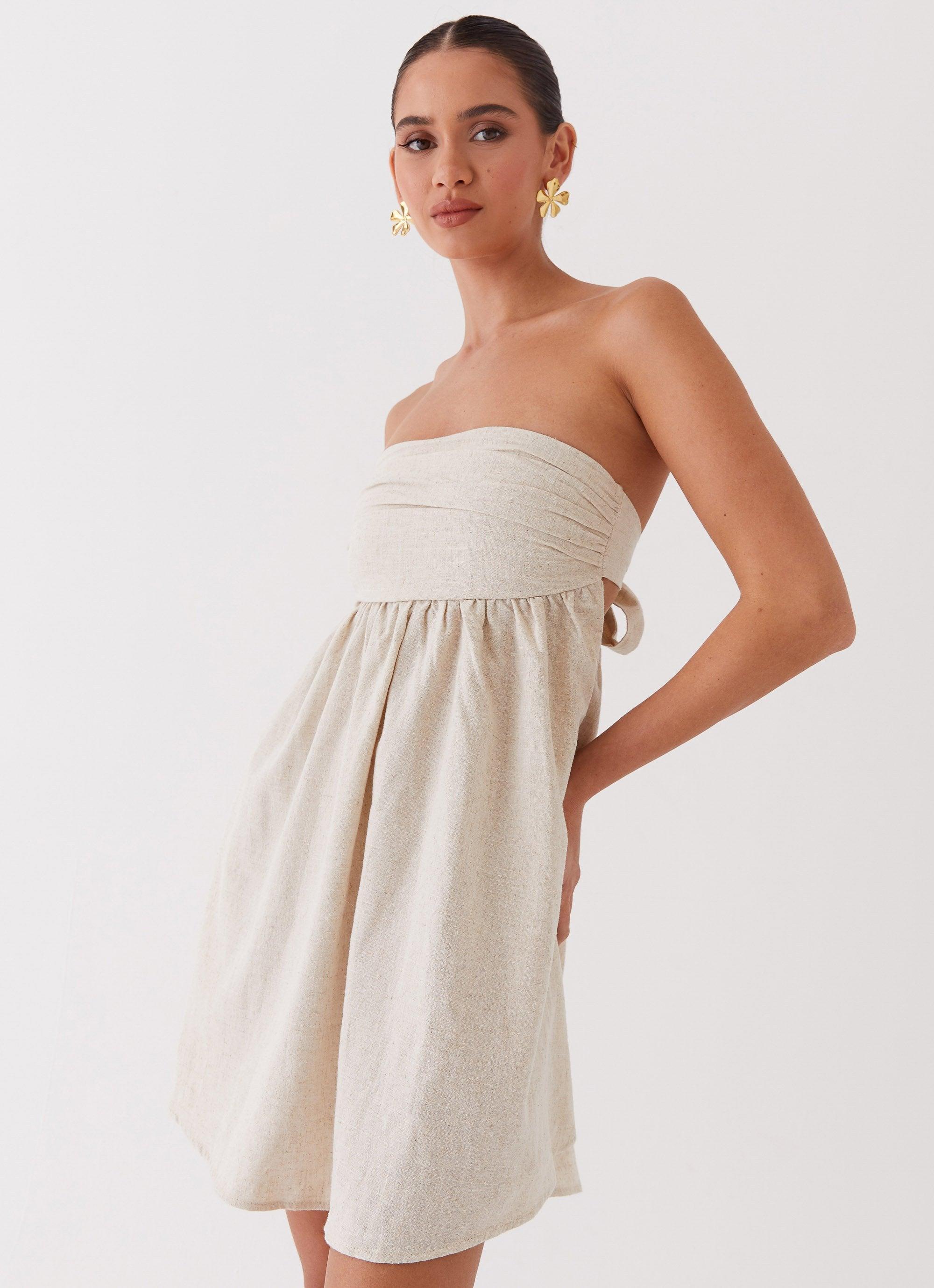 Night Changes Linen Mini Dress - Oatmeal Product Image