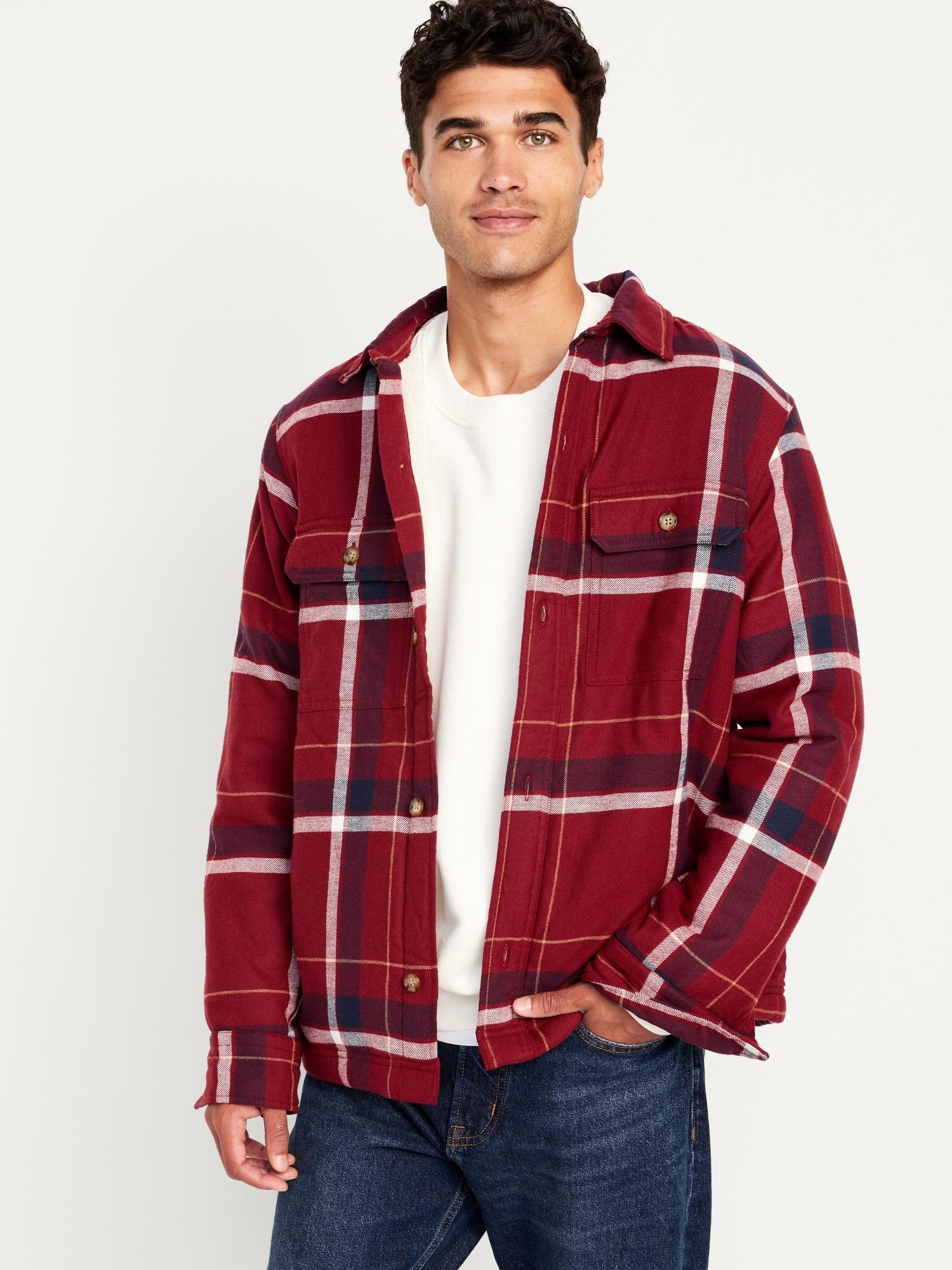 Sherpa-Lined Flannel Shacket for Men Product Image