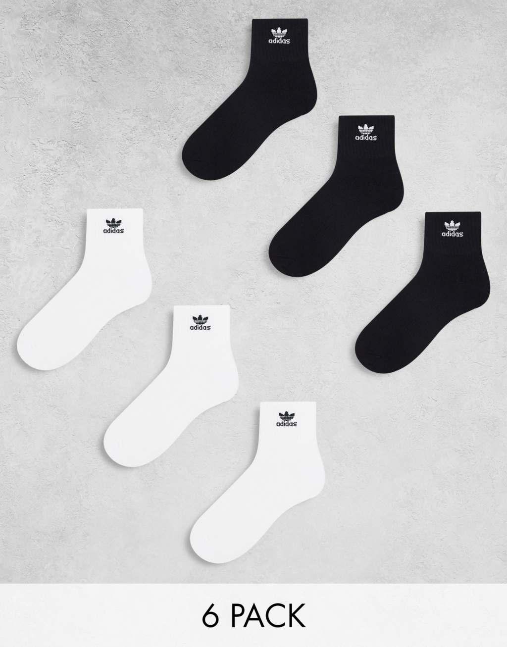 adidas Originals Trefoil 6-Pack Quarter socks in black and white Product Image