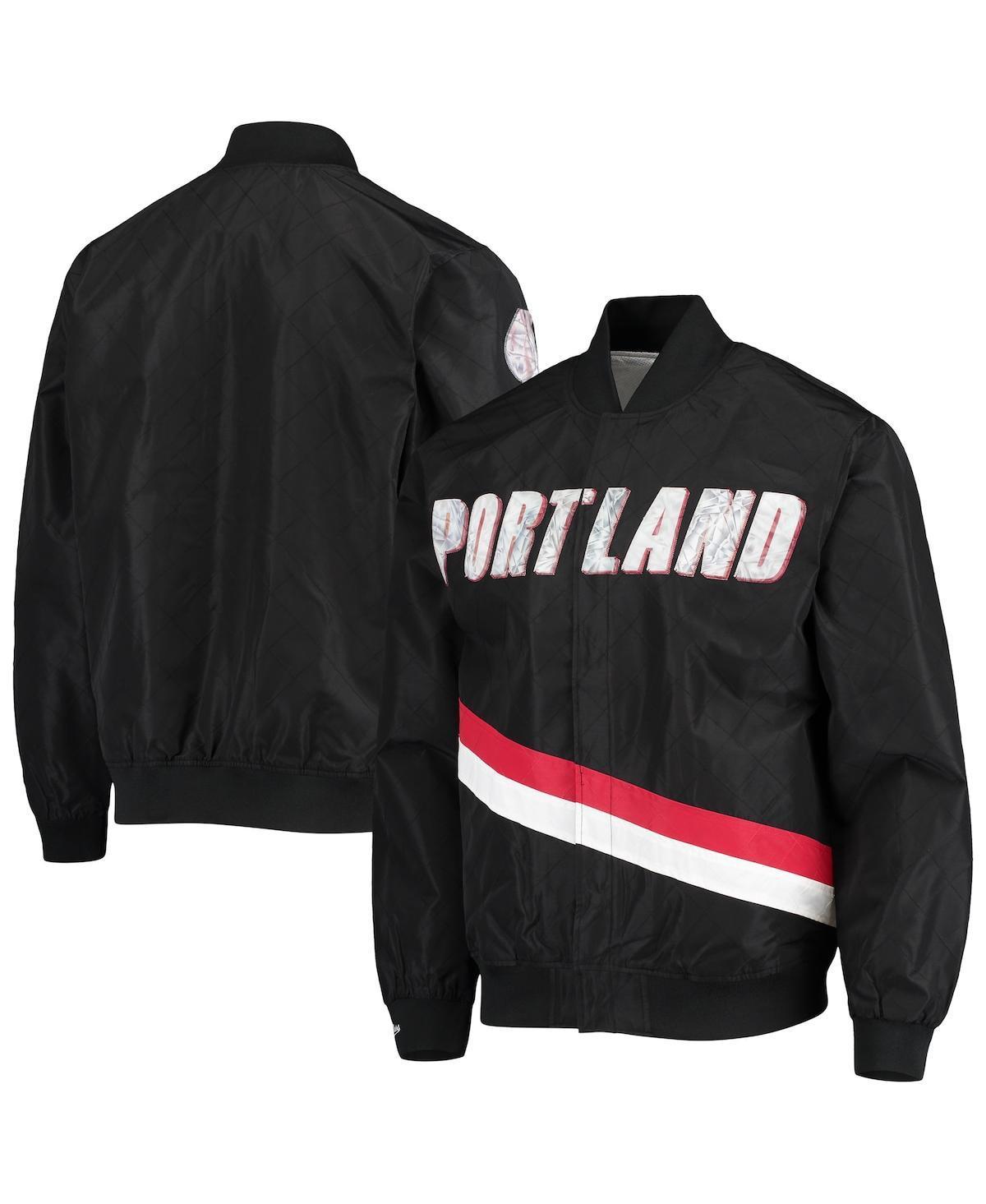 Mens Portland Trail Blazers Black Mitchell & Ness Hardwood Classics 75th Anniversary Authentic Warmup Full-Snap Jacket Product Image