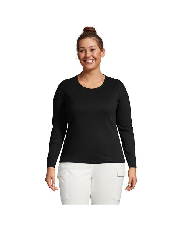 Lands End Plus Size Cotton Rib Long Sleeve Crewneck T-Shirt Product Image