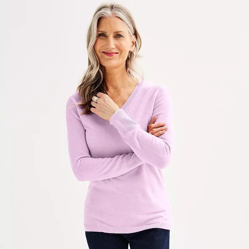 Petite Croft & Barrow The Extra Soft V-Neck Sweater, Womens Blue Product Image