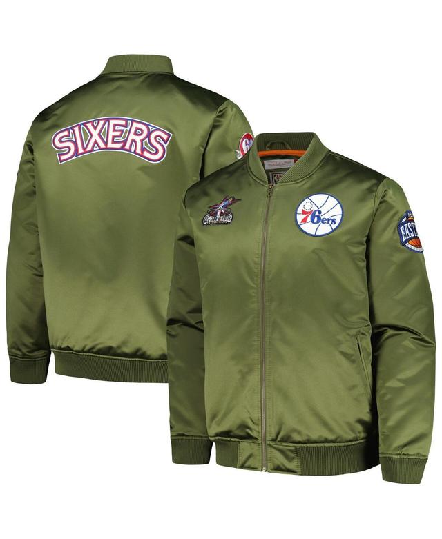 Mens Mitchell & Ness Olive Philadelphia 76ers Hardwood Classics Retro Satin Full-Zip Jacket Product Image