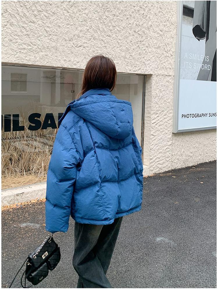 Plain Hooded Zip Puffer Jacket Product Image