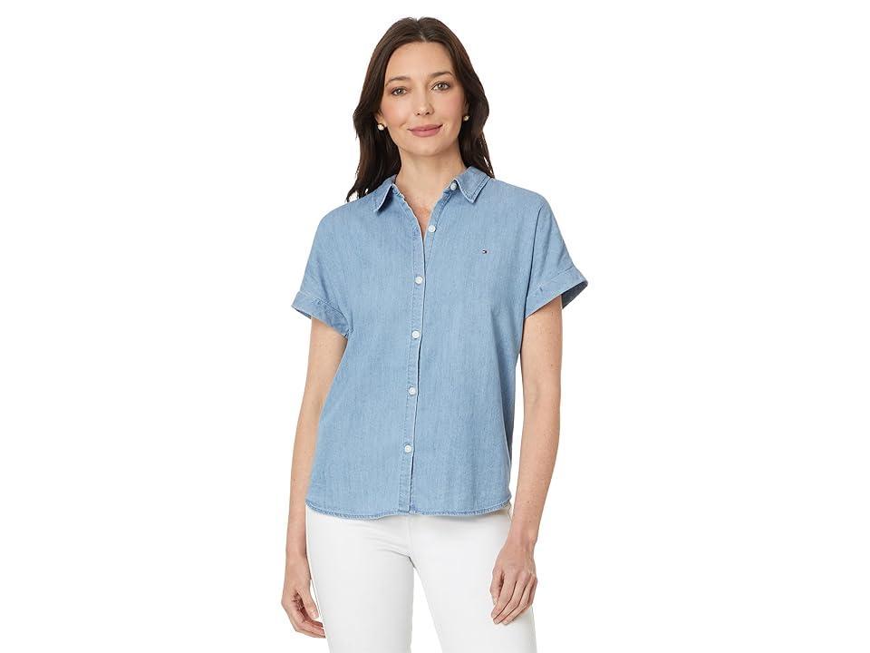 Tommy Hilfiger Womens Chambray Cuffed Dolman-Sleeve Shirt Product Image