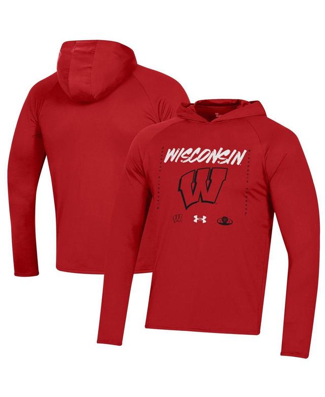 Under Armour Wisconsin Badgers 2023 On Court Bench Shooting Long Sleeve Hoodie T-Shirt, Mens Product Image