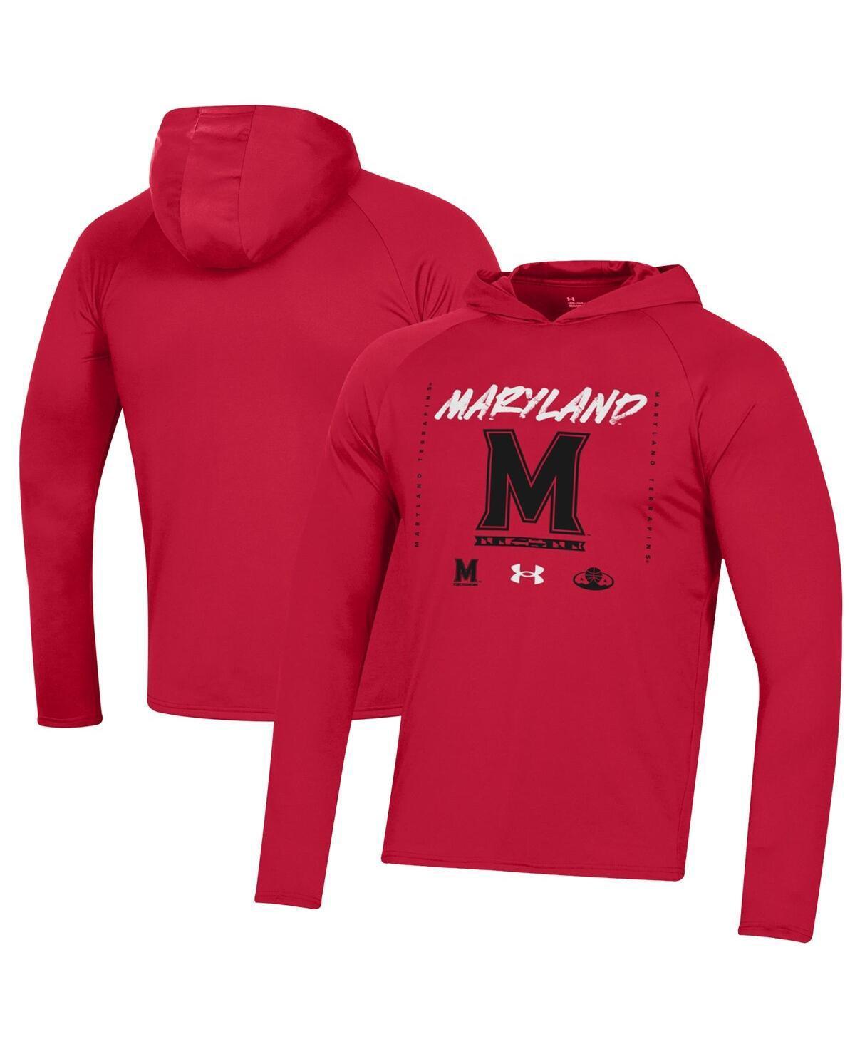 Mens Under Armour Red Maryland Terrapins On Court Shooting Long Sleeve Hoodie T-shirt Product Image