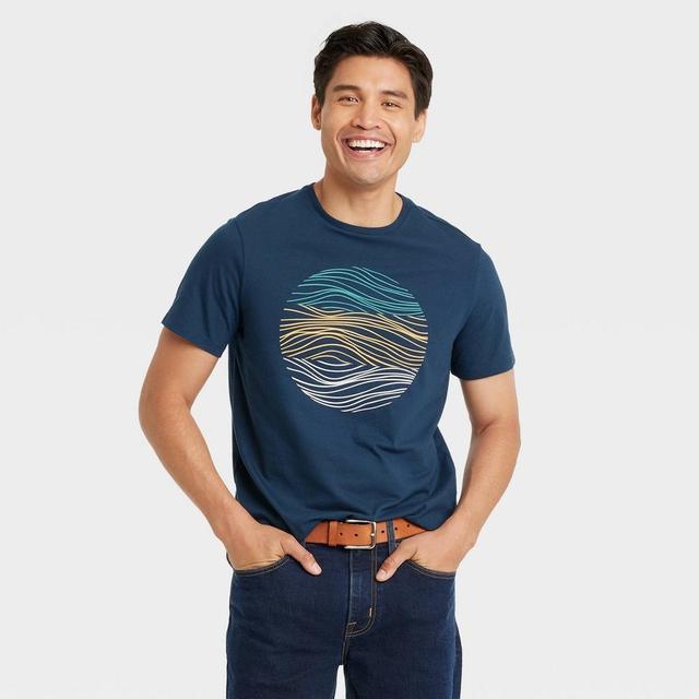 Mens Short Sleeve Crewneck Graphic T-Shirt - Goodfellow & Co Navy Blue XL Product Image