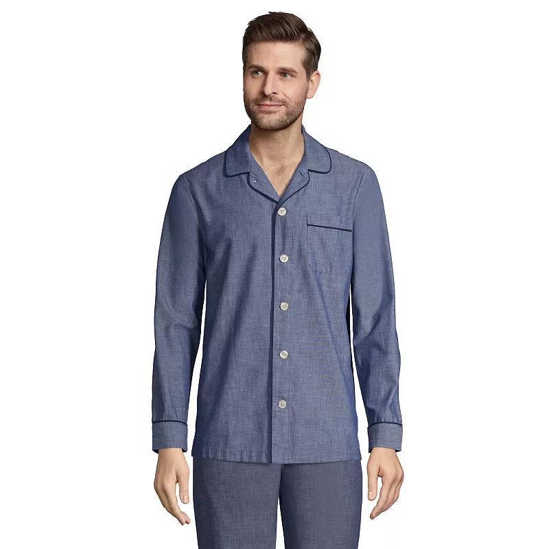 Big & Tall Lands End Broadcloth Pajama Sleep Shirt, Mens Deep Blue Product Image