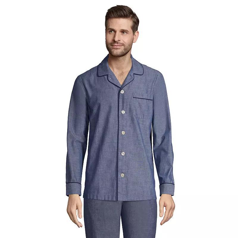 Mens Lands End Broadcloth Pajama Sleep Shirt Deep Blue Product Image