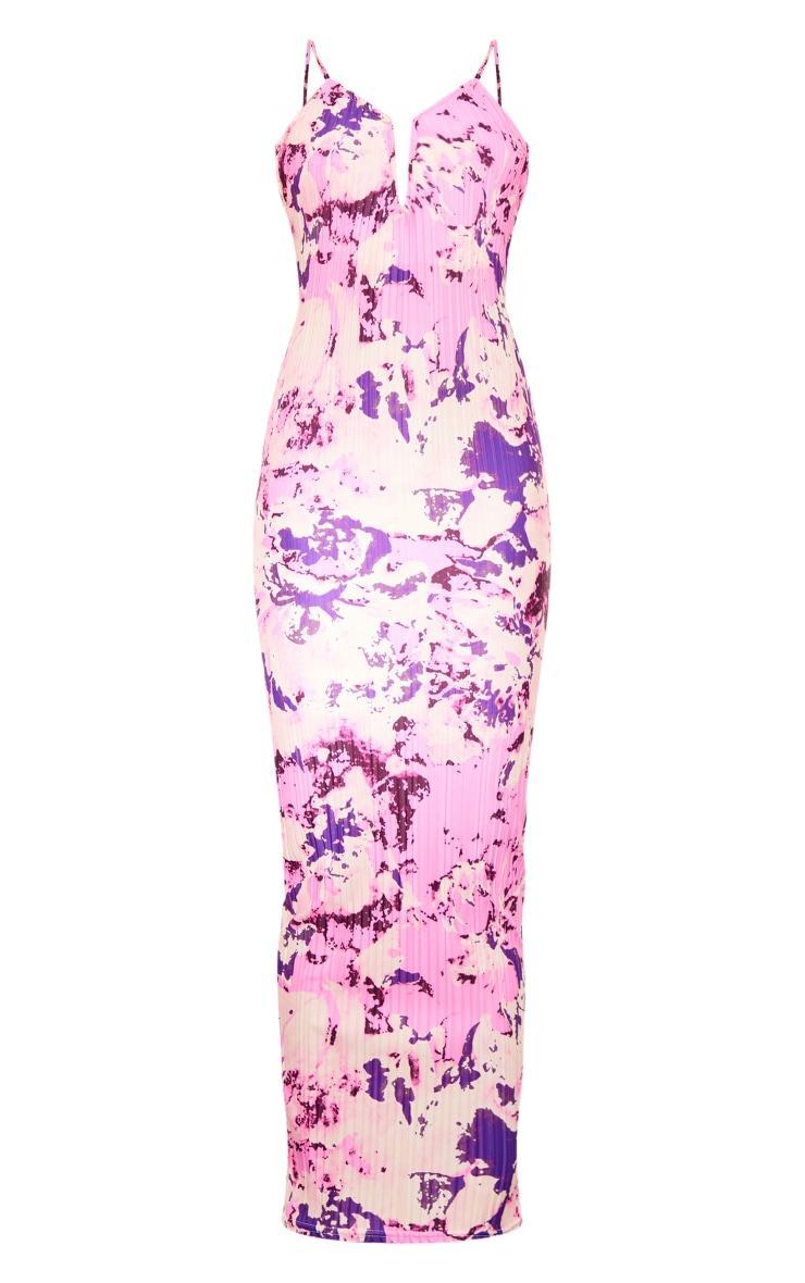 Purple Abstract Plisse Wired Plunge Ruched Bum Maxi Dress Product Image