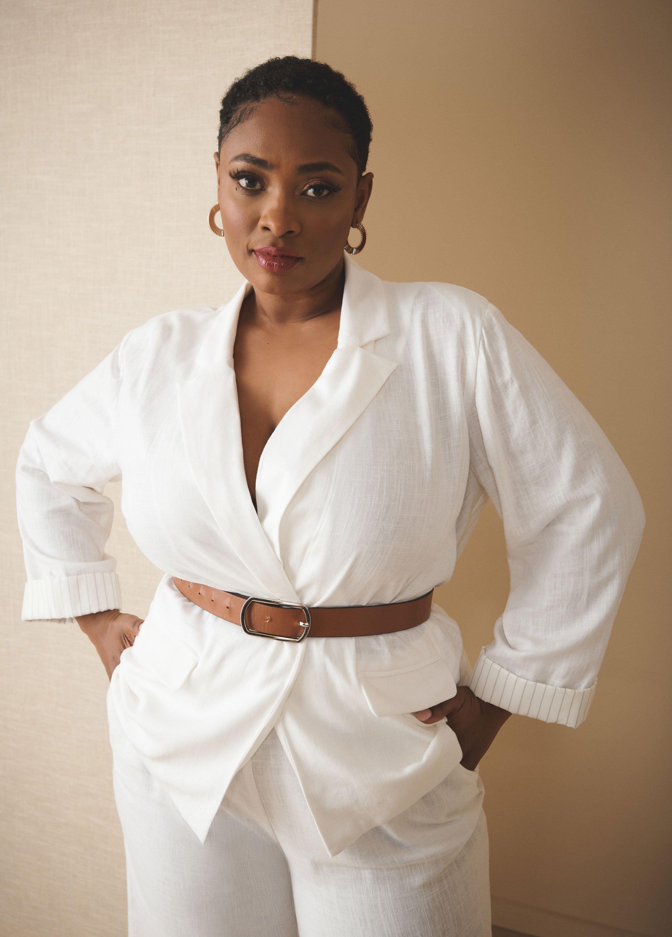 Plus Size Roll Sleeved Linen Blend Blazer, - Ashley Stewart Product Image