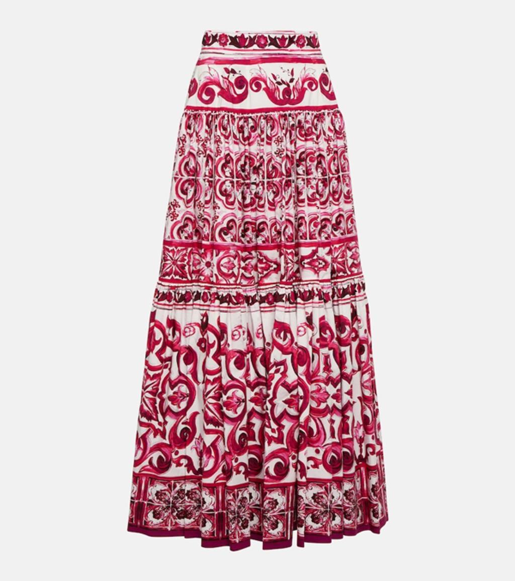 DOLCE & GABBANA Maiolica-print Maxi Skirt In White,fuchsia Product Image