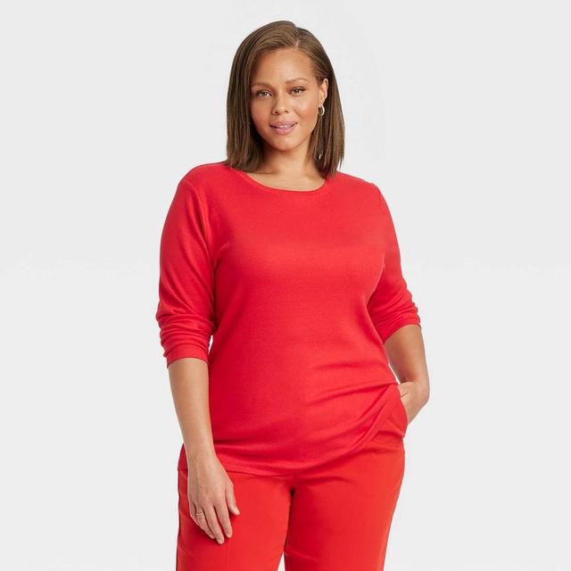 Womens Long Sleeve Ribbed T-Shirt - A New Day Red 4X Product Image