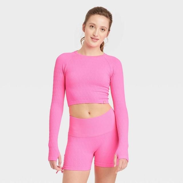 Womens Seamless Crop Long Sleeve Top - JoyLab Vibrant Pink M Product Image