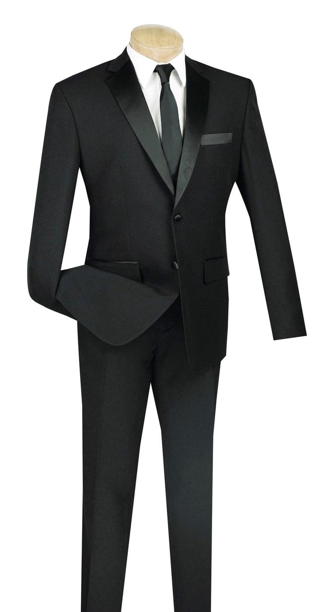 Slim Fit 2 Piece Dress Tuxedo Single Breasted 2 Button Design in Black Product Image