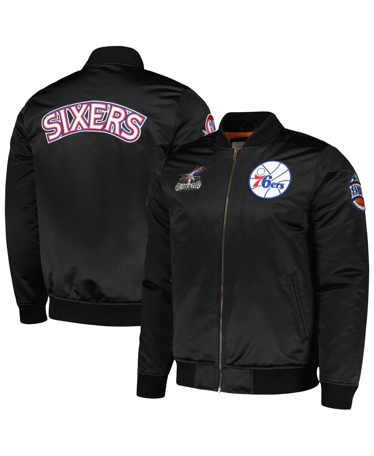 Mens Mitchell & Ness Black Philadelphia 76ers Hardwood Classics Retro Satin Full-Zip Jacket Product Image