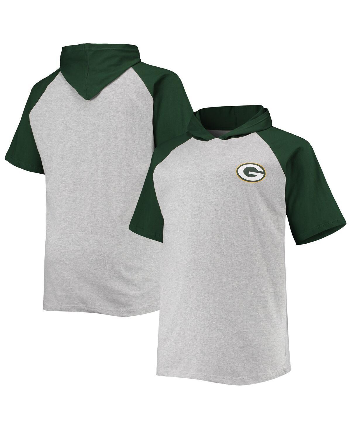 Mens Heathered Gray Green Bay Packers Big and Tall Raglan Short Sleeve Pullover Hoodie - Heathered Gray Product Image