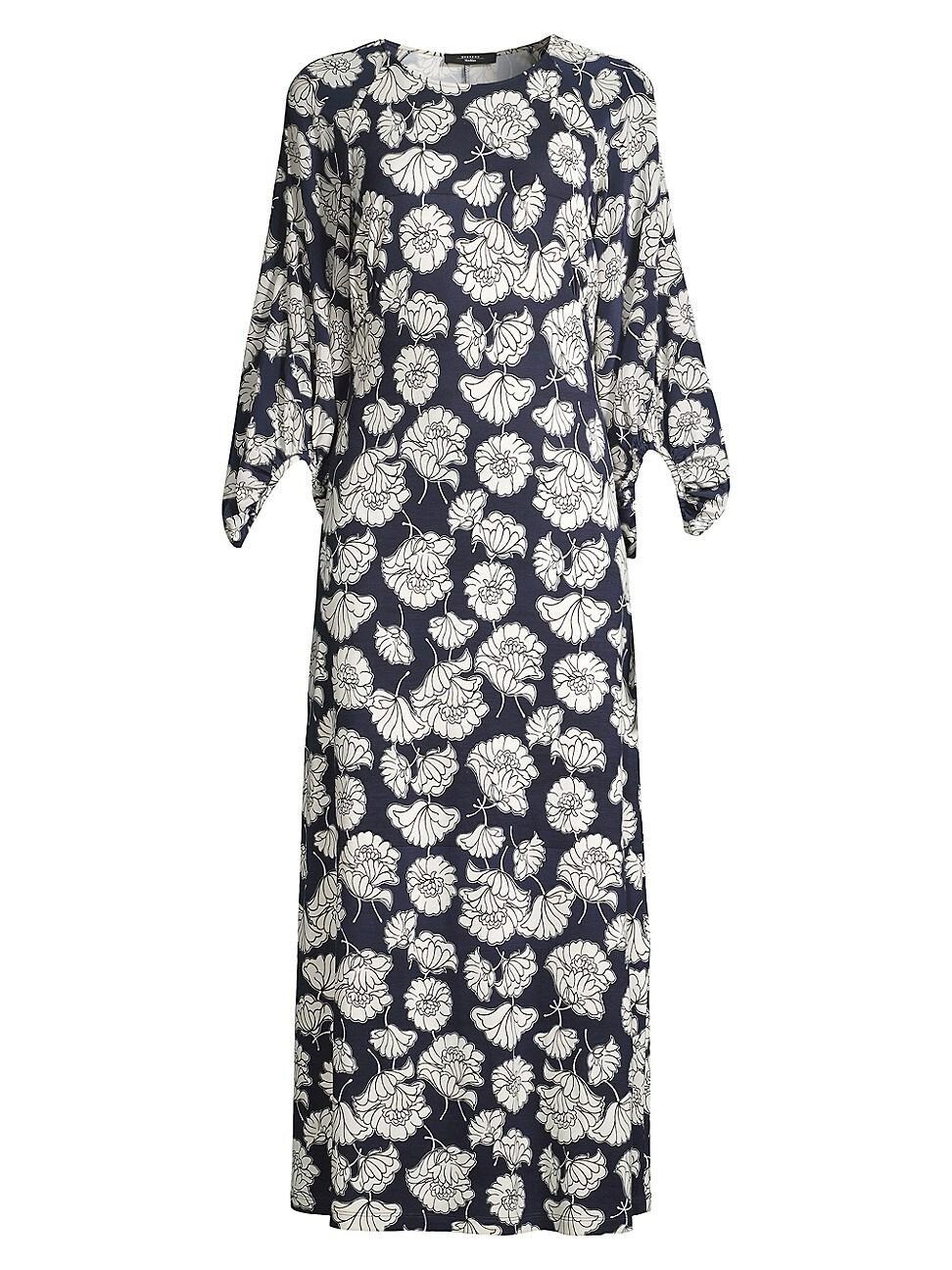 Womens Floral Jersey Draped Long-Sleeve Midi-Dress Product Image