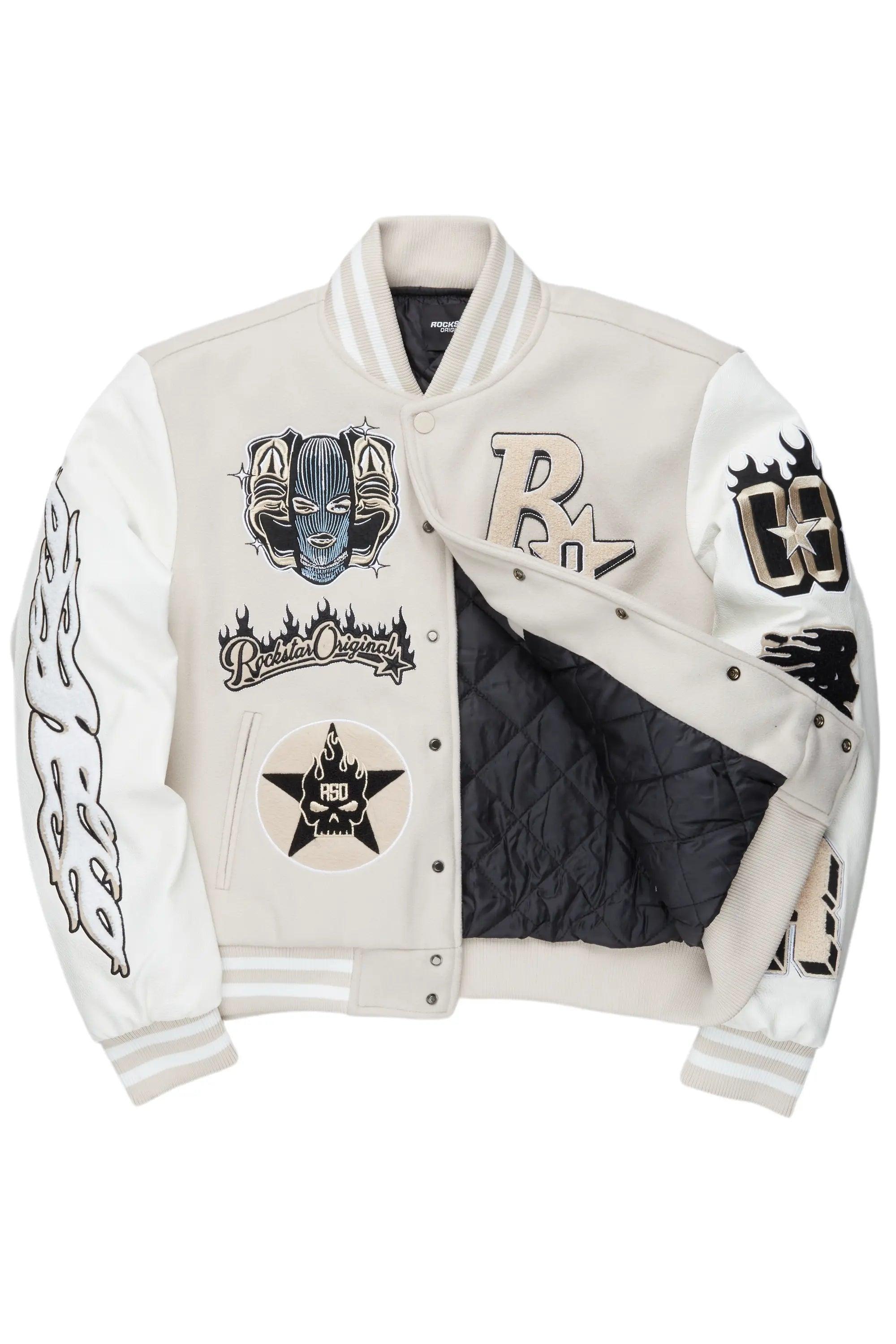 Fio Beige/White Varsity Jacket Male Product Image