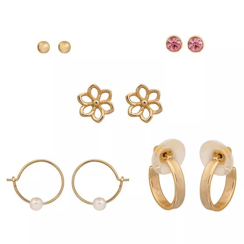 LC Lauren Conrad 5-pair Gold Tone Stud & Hoop Earring Set, Womens, Pink Product Image