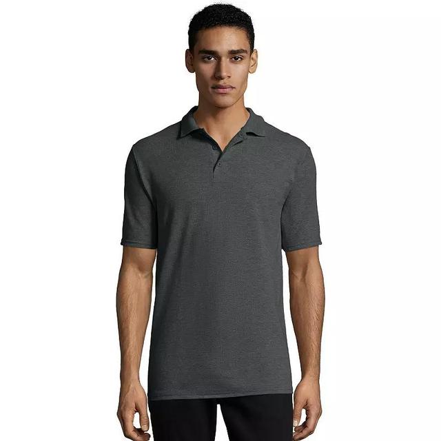 Mens Hanes X-Temp Fresh IQ Classic-Fit Pique Polo Grey Heather1 Product Image