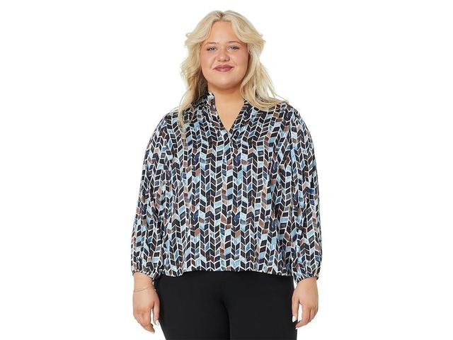 NIC+ZOE Plus Size Herringbone Blues Top Multi) Women's Clothing Product Image