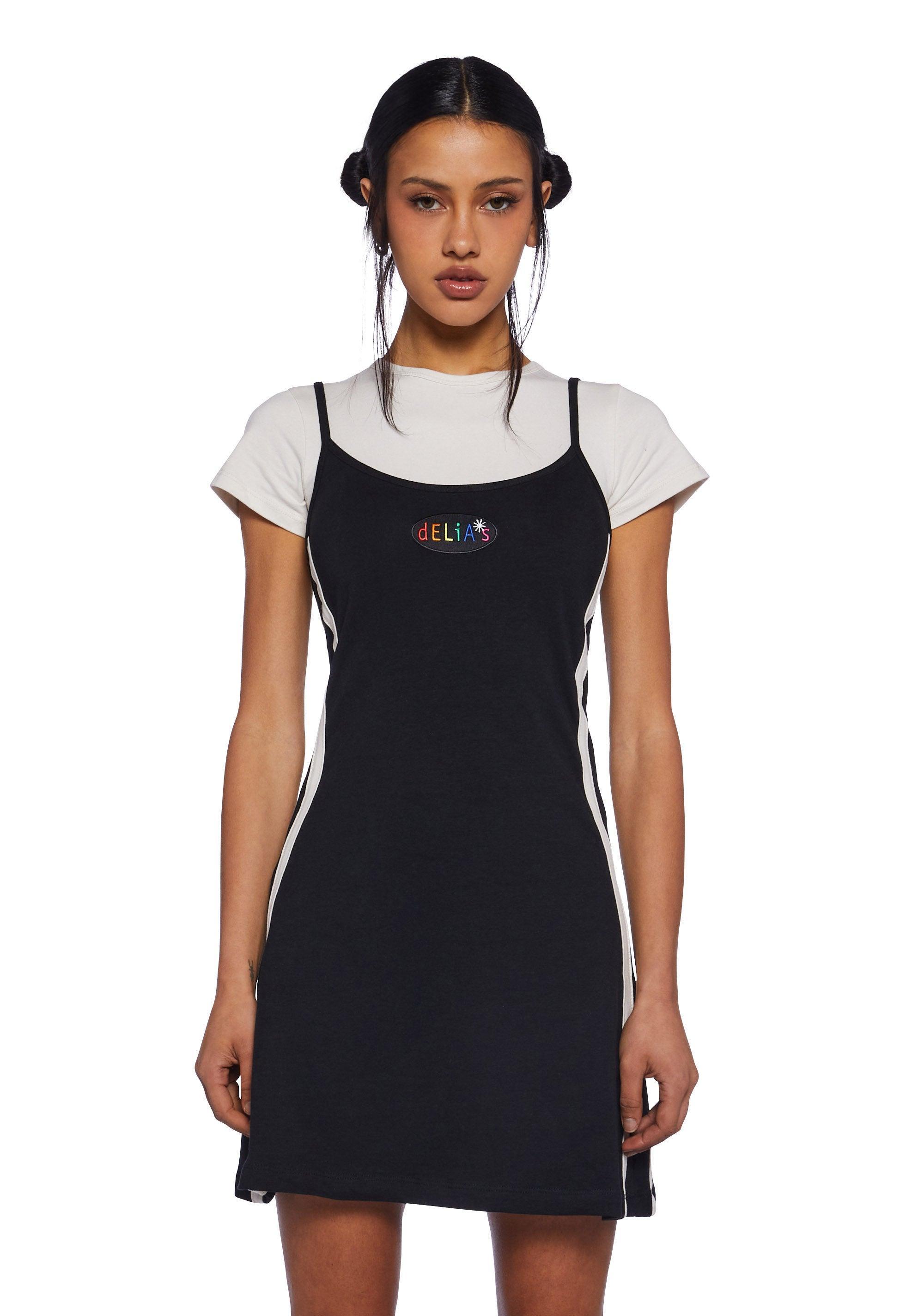 Delia's 2 In 1 Tank Dress With Stripes 90s Y2K Vibes Retro Throwback - Black/White Product Image