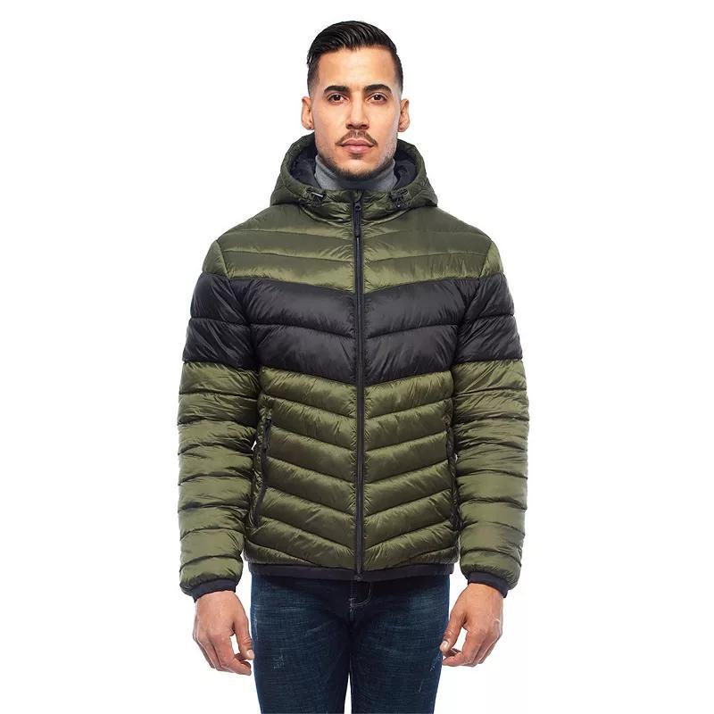 Mens Light Weight Quilted Hooded Puffer Jacket Coat - Night sky/bright white Product Image