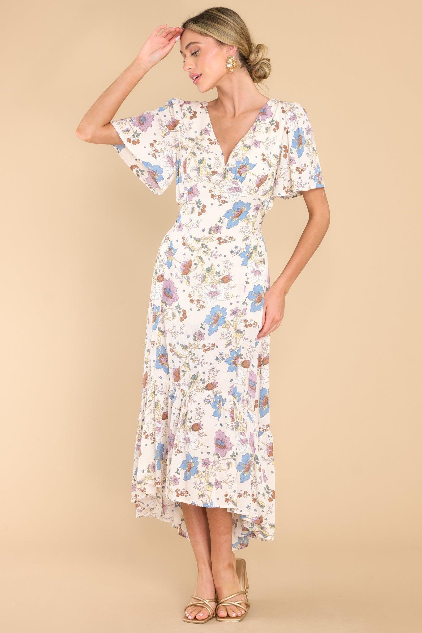 Make An Impact Ivory Floral Midi Dress Product Image