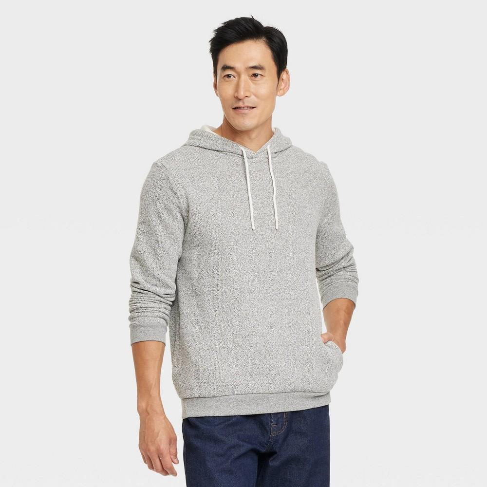 Mens Textured Fleece Hooded Sweatshirt - Goodfellow & Co Ivory XXL Product Image