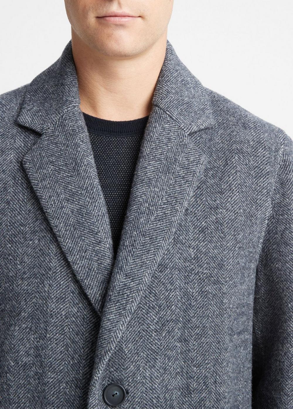 Mens Herringbone Splittable Classic Coat, Coastal Blue/medium Heather Grey, Size L Vince Product Image